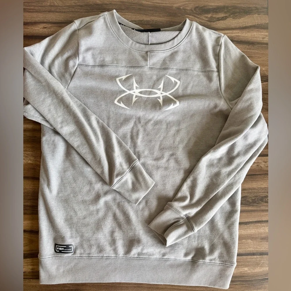 Under Armour Women’s Gray Fish Threadborne Shoreline Crew Sweatshirt-Size L - Picture 1 of 7